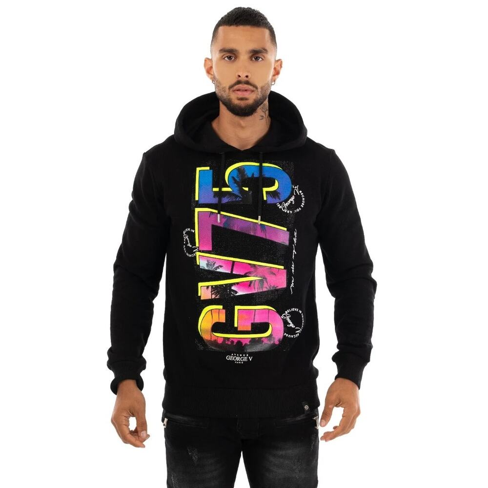 Avenue George V Paris Men's GV75 Rhinestone Pullover Fleece Hoodie Sweatshirt